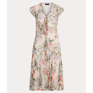 Polo Ralph Lauren Dress Womens Size 0 Multicolor Floral Flutter Sleeve